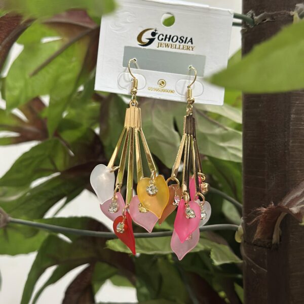 Golden earrings with colourful leafs for girls