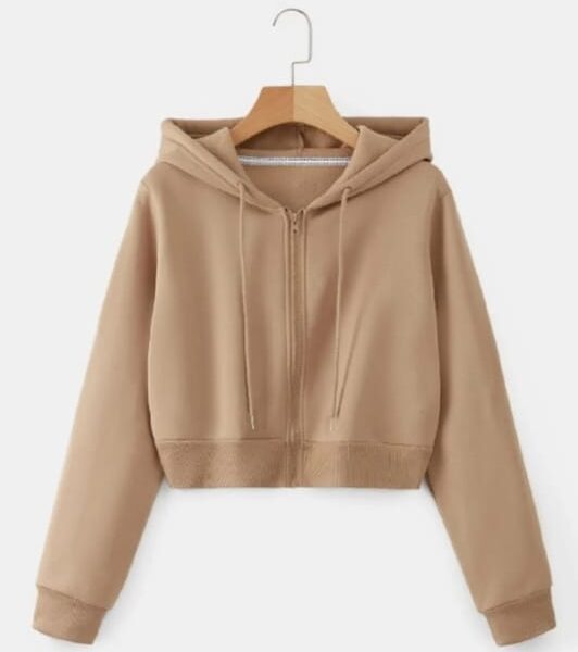Elevate your casual wardrobe with this chic cropped hoodie, perfect for layering and everyday wear. Designed in a warm light brown tone, it features a front zipper, adjustable drawstring hood, and ribbed cuffs and hem for a snug, flattering fit. - 👚 Fit: Cropped silhouette with a relaxed feel - 🎨 Color: Soft light brown for versatile styling - 🧵 Details: Zip-up front, drawstring hood, ribbed edges - 💃 Style: Feminine, cozy, and effortlessly cool - 🌤️ Mood: Minimalist, laid-back, and ready for any season Pair it with high-waisted jeans, leggings, or joggers for a look that’s both comfy and confident.