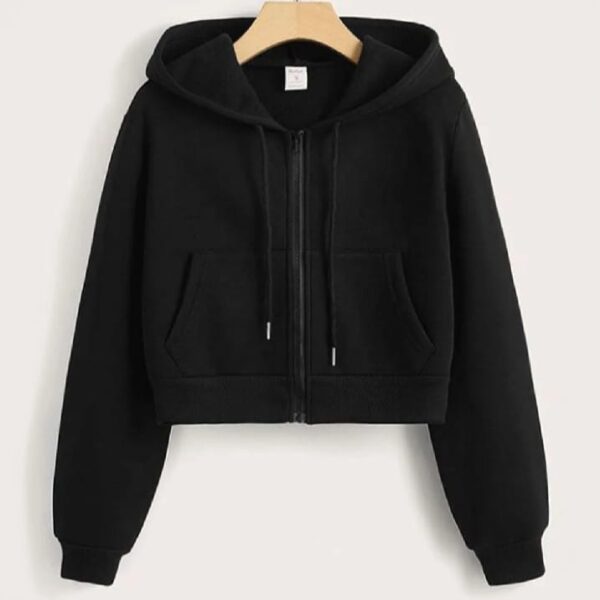 Stay effortlessly cool with our Black Cropped Zip-Up Hoodie—a modern essential for layering and streetwear styling. Featuring a sleek cropped silhouette, ribbed cuffs and hem, and a full front zipper, this hoodie blends comfort with a bold edge